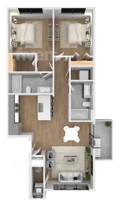 a floor plan of a bedroom with a bathroom and a living room